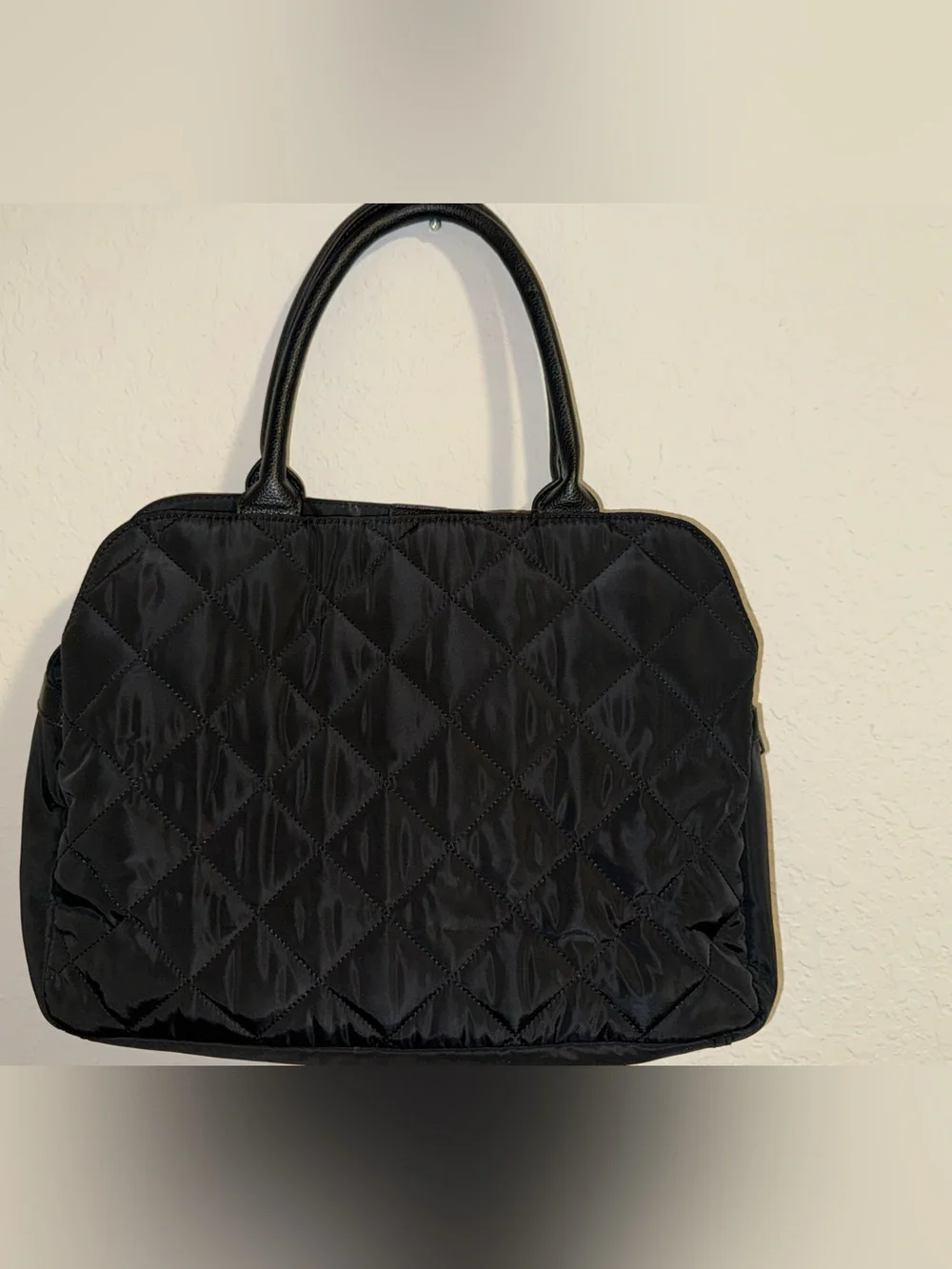 Steve Madden Black Quilted Nylon Laptop Tote Work Bag Travel Shoulder Bag